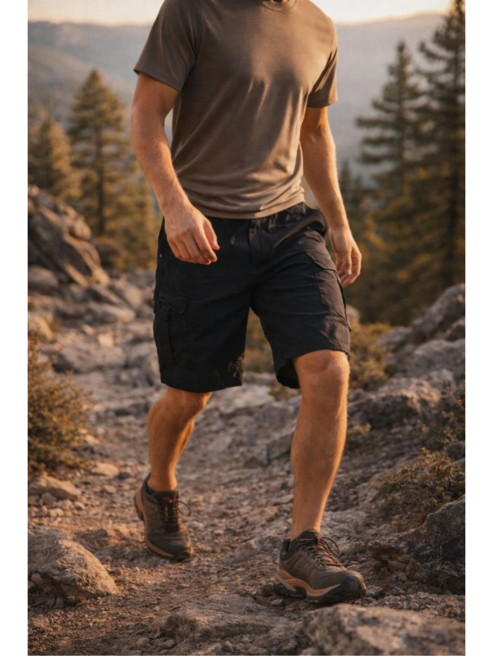 Black Cargo Shorts Mens L Lightweight Utility Hiking Tactical Quick Dry